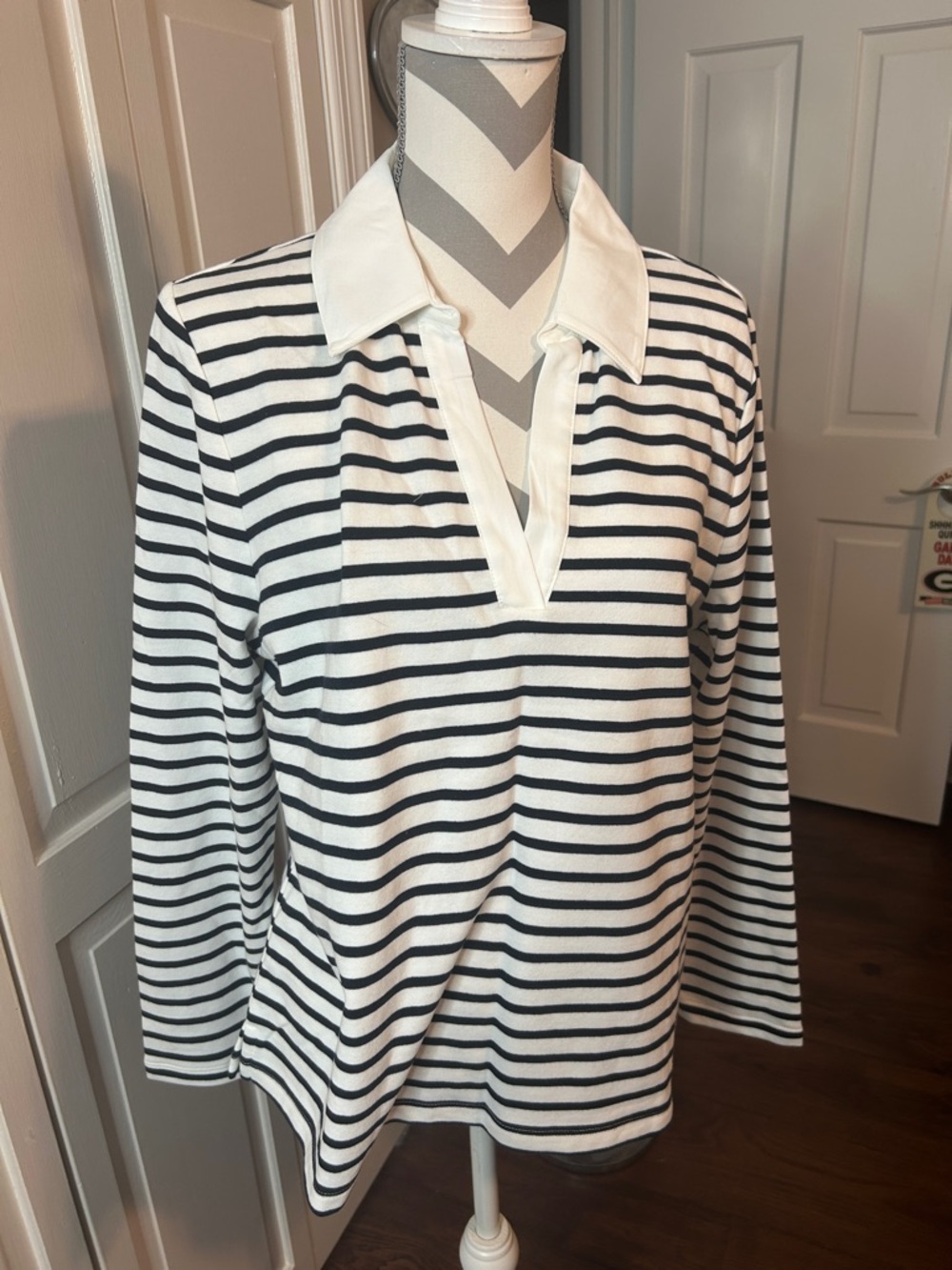 Talbots Navy and White Striped Polo Shirt